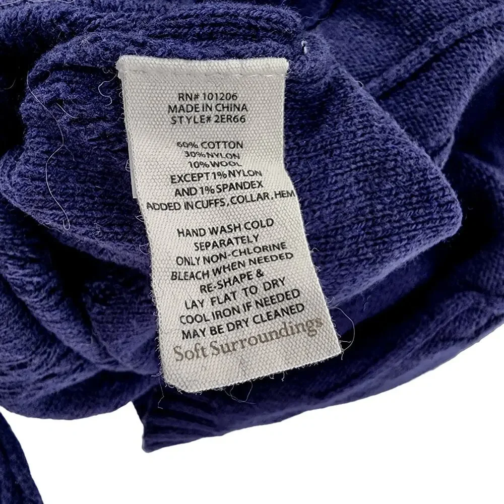 Soft Surroundings Cable Knit Tunic Sweater Medium Size Blue Women’s V Neck - Picture 10 of 11